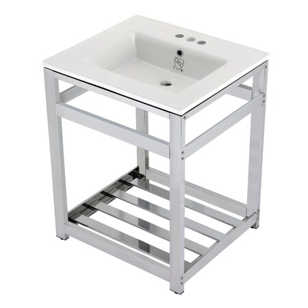 Kingston Brass VWP2522W4A1 25" Ceramic Console Sink (4", 3-Hole), White/Chrome VWP2522W4A1